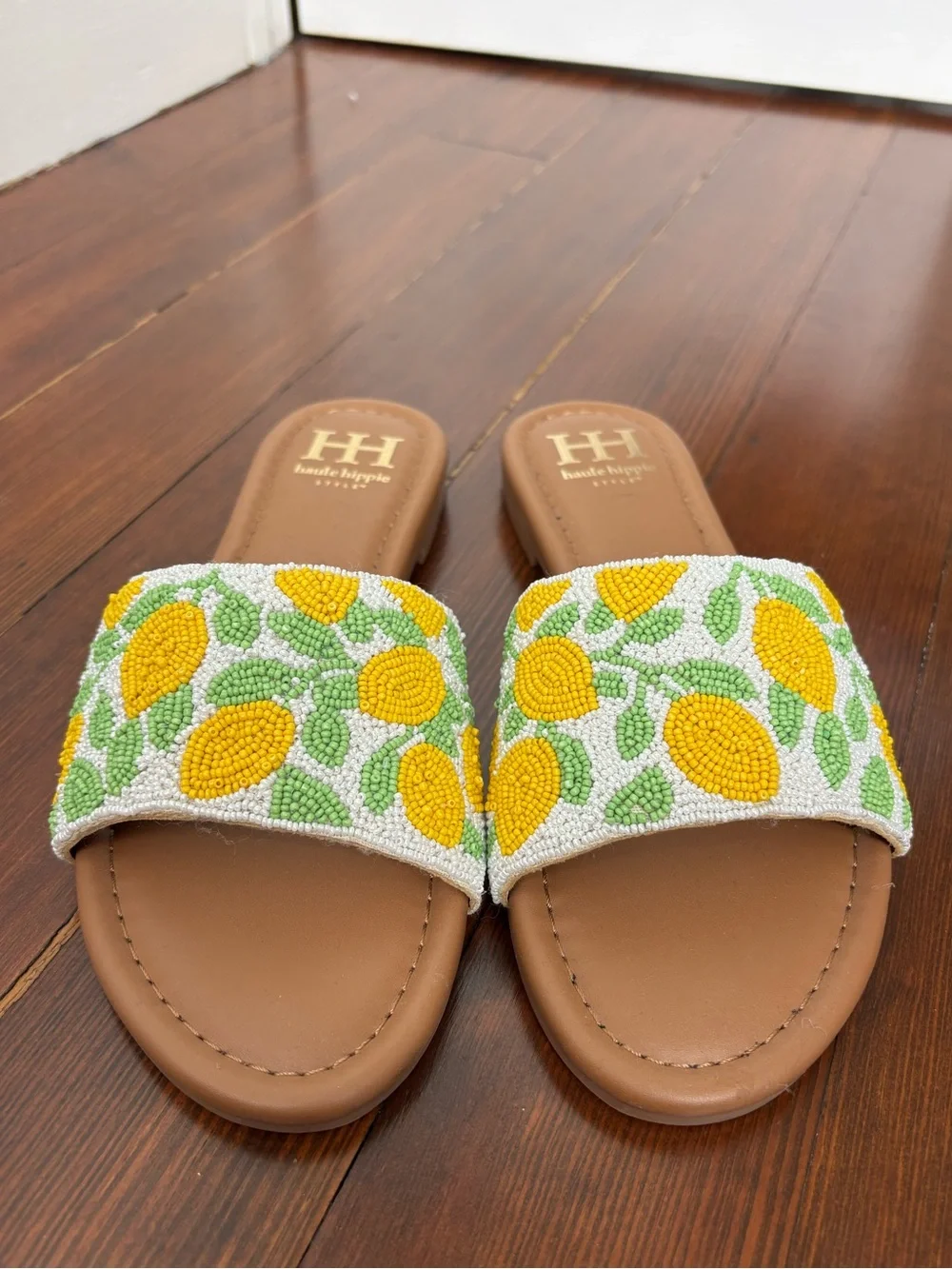 Haute Hippie beaded lemon sandals